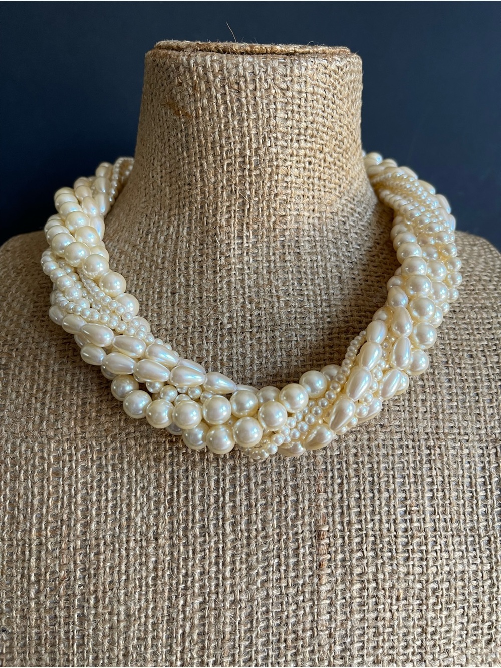 Vintage Twisted faux pearl Necklace with fancy clasp.